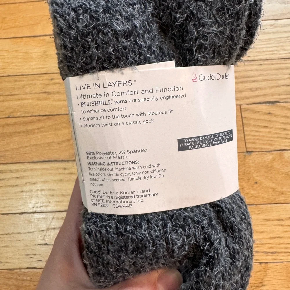 Cuddl Duds Women 4 Pair Plushfill Crew Socks Black Grey Leopard Cozy Boot‎ Socks